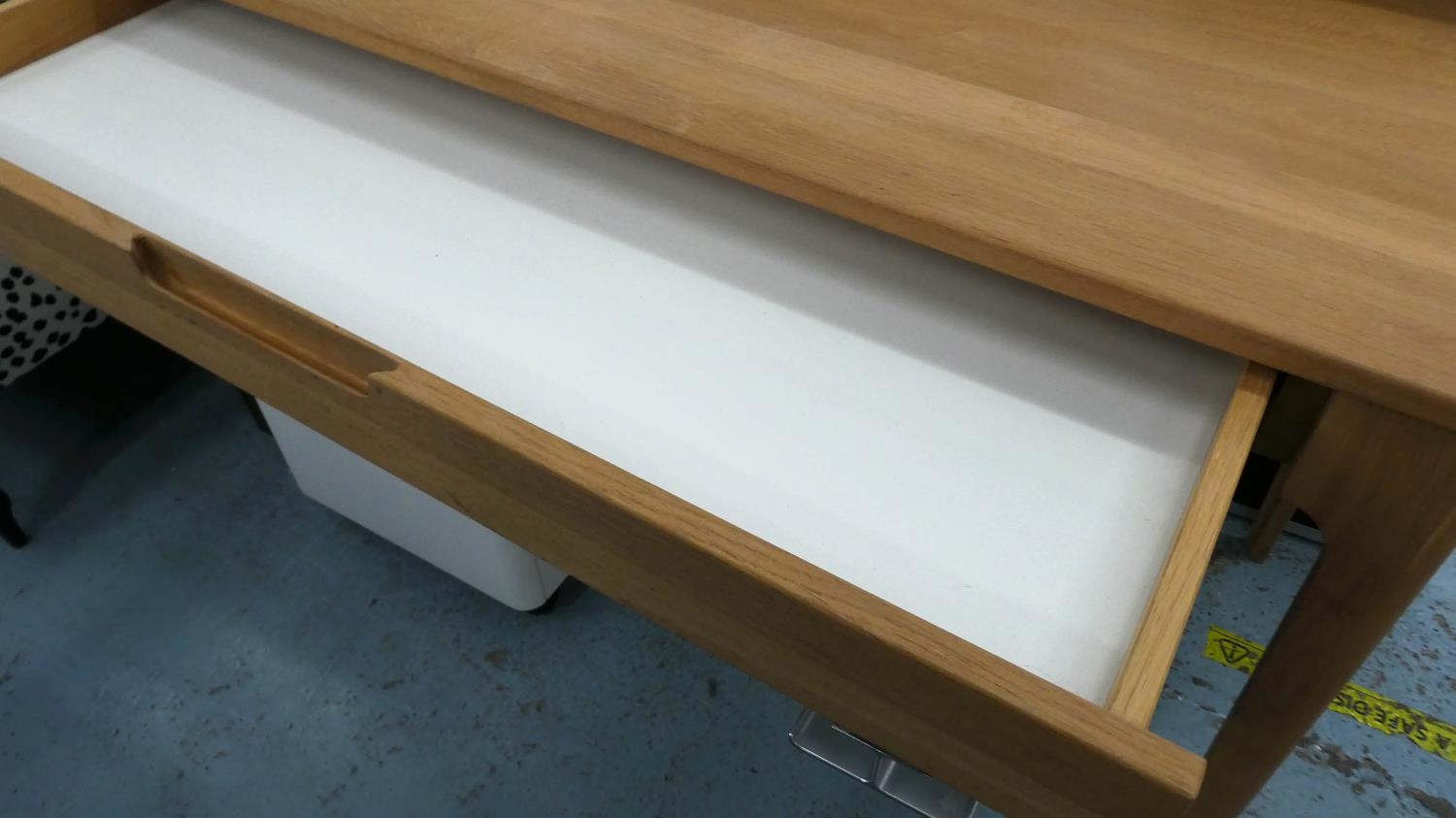 DESK, contemporary style oak 120cm x 60cm x 93cm H and white filing cabinet on castors. (2) (with - Image 6 of 9