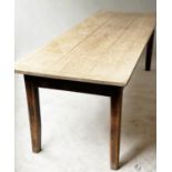 FARMHOUSE KITCHEN TABLE, 19th century scrubbed pine rectangular raised upon square section
