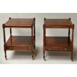 LAMP TABLES, a pair, George III design yewwood each with drawer and undertier, 46cm x 46cm x 60cm H.