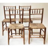 COUNTRY CHAIRS, a set of four, 19th century English ash and elm with bobbin turned spindle bar backs