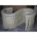 GARDEN SEAT BASE, painted reconstituted stone of classical decorated S form, 42cm H x 80cm x 41cm.