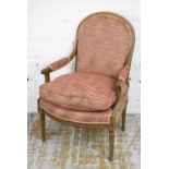FAUTEUIL, Louis XVI beechwood with seat cushion in chenille upholstery, 64cm W.