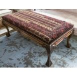 HEARTH STOOL, Georgian style in Baluch carpet upholstery, 53cm H x 140cm W x 70cm D.