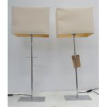 TABLE LAMPS, a pair, contemporary polished metal design with shades, 77cm H. (2)
