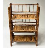 FOLDING BOOKCASE, late Victorian bamboo with three shelves, 52cm W x 80cm H x 24cm D.