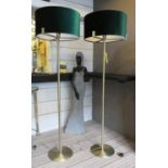 FLOOR LAMPS, a pair, 1970's Italian style, green velvet shades, 173cm H. (2)