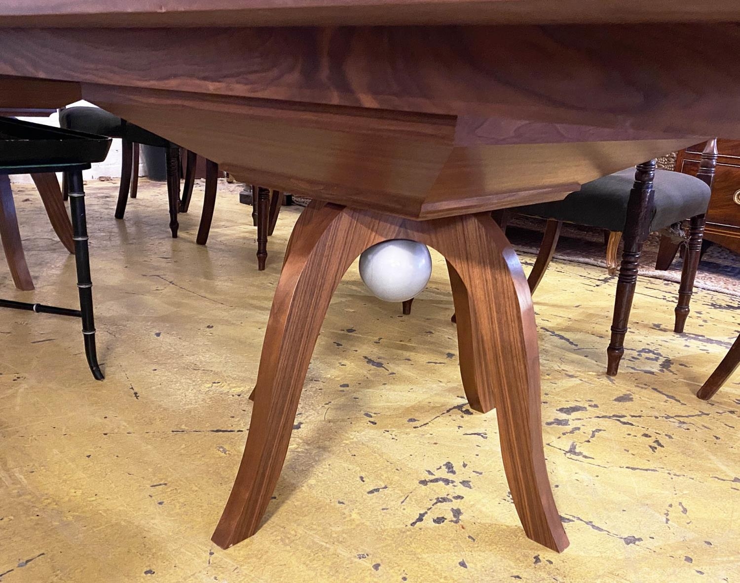 DINING TABLE, contemporary design walnut, twin pedestal base, 72cm H x 440cm L x 120cm. (slight - Image 2 of 3