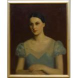 JOSEPH MULTRUS (Czech 1898-1957) 'Lady in a Blue Dress', oil on canvas, signed lower left, 74cm x