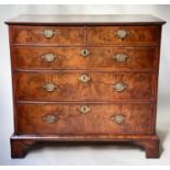 CHEST, early 18th century English Queen Anne figured walnut with two short and three long drawers,