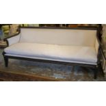 SOFA, Regency style, ebonised in white fabric with squab cushion, 223cm W. (cushion requires cover)