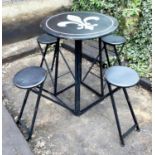 GARDEN DINING SET, folding design, four attached stools around a table, 145cm x 145cm x 101cm.