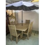 GARDEN SET INCLUDING TABLE, rectangular painted 73cm H x 160cm x 110cm a wind-out grey parasol and a