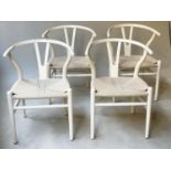 AFTER HANSJ WEGNER WISHBONE STYLE CHAIRS, a set of four, 74cm H. (4)