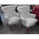 ARMCHAIRS, a pair, neutral buttoned back finish, 96cm H.