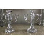 CANDELABRA BY VILLEROY & BOCH, a pair, crystal glass four branch, 25cm H. (2)