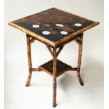 LAMP TABLE, 19th century Japanese export square black lacquer and blossom painted of two tiers