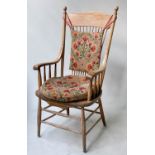 ARMCHAIR, early 20th century ash oak and elm possibly American spindle back and shaped seat with