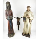 FIGURE OF SAINT FRANCIS OF ASSISI, early 20th century plaster, 81cm H together with a carved wood