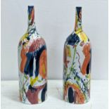 BOTTLES VASES, a pair, contemporary splash design, 48cm H. (2)