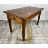 VICTORIAN KITCHEN TABLE, pine and teak with planked top above a single frieze drawer to one end,