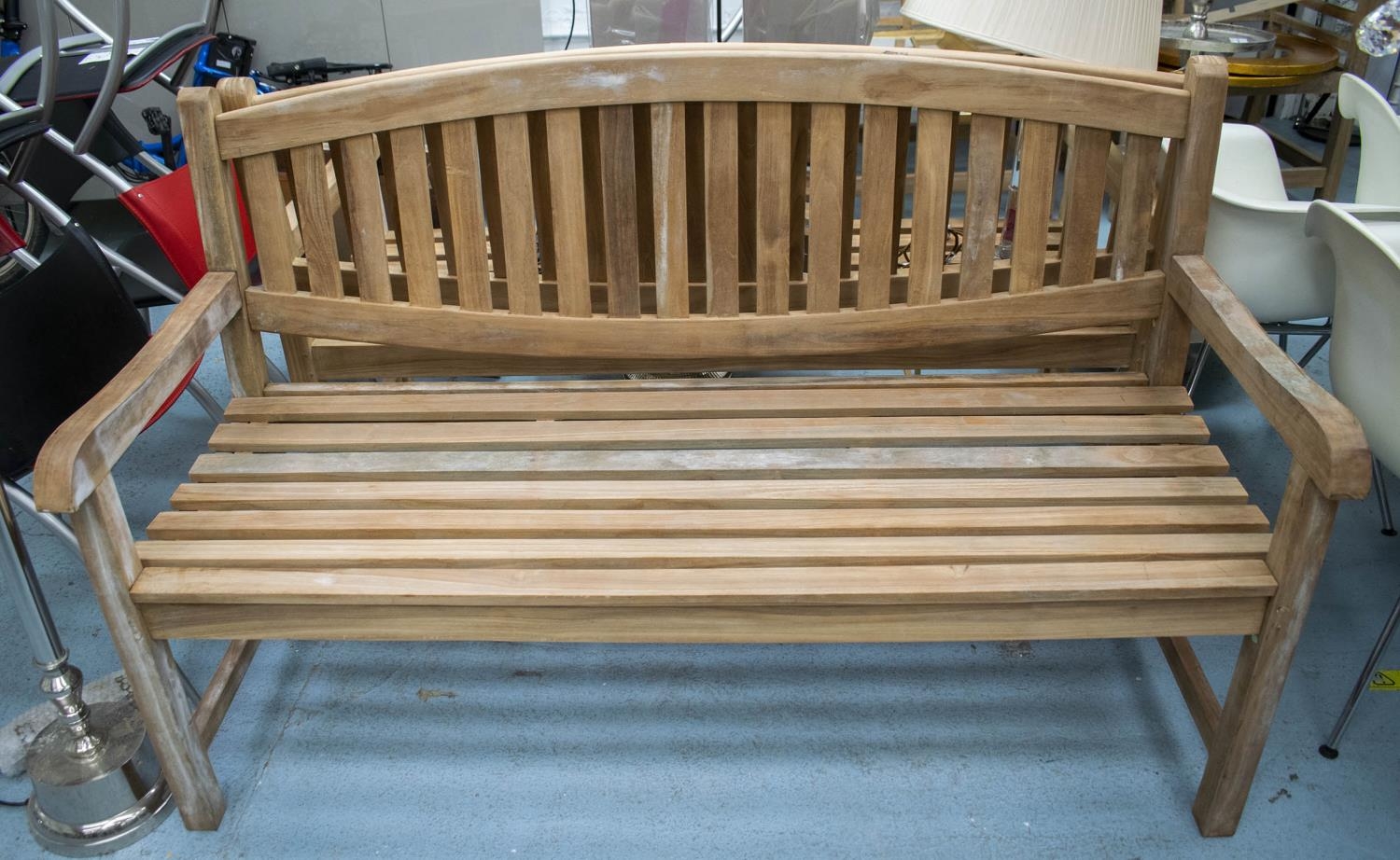 GARDEN BENCH, hardwood, 150cm W. (marks)