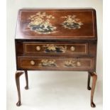 BUREAU, 1930's gilt Chinoiserie decorated with maple fitted interior and two drawers, 78cm x 93cm