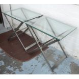 SIDE TABLES, a pair, contemporary polished metal and glass (scratches to glass) 45cm x 60cm x