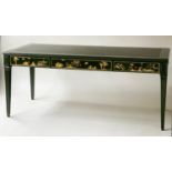 WRITING TABLE BY DE GOURNAY, green lacquered and gilt Chinoiserie decorated with leather writing