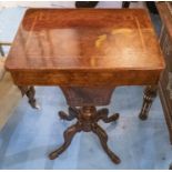SEWING TABLE, Victorian walnut with inlaid detail and fitted interior, 39cm D x 51cm W x 76cm H.