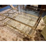 LOW TABLE, circa 1970's, the glass top with under tier on perspex supports, 45cm H x 100cm W x 100cm