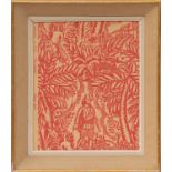 RAOUL DUFY 'La chasse', linen textile, from woodblock design, French frame, 46cm x 38cm.