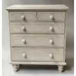 VICTORIAN PAINTED CHEST, grey and black lined with two short and three long drawers, 91cm x 107cm