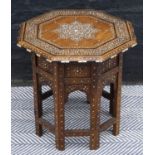 LOW TABLE, 19th century Indian Hoshiarpur rosewood and ivory inlaid with octagonal top, 41cm H x