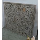 ARCHITECTURAL PERFORATED SCREEN, Balinese style, limed finish, 121cm x 121cm.