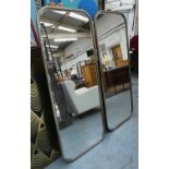 WALL MIRRORS, a pair, 1960's French style, silvered frames, bevelled plates, 156.5cm x 65cm. (2)