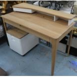 DESK, contemporary style oak 120cm x 60cm x 93cm H and white filing cabinet on castors. (2) (with