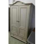 ARMOIRE, 19th century French grey painted with an arched top and two panelled doors enclosing double