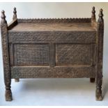 DOWRY CHEST, 19th century North Indian all over geometric carved decoration with two panelled