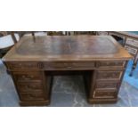 PEDESTAL DESK, late 19th century Italian walnut with brown leather top above nine drawers, 79cm D