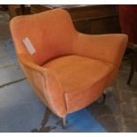 ORANGE CHENILLE ARMCHAIRS, a pair, mid 20th century, each 83cm W x 75cm H. (2)