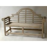 LUTYENS STYLE BENCH, weathered teak and slatted after a design by Sir Edwin Lutyens, 167cm W.