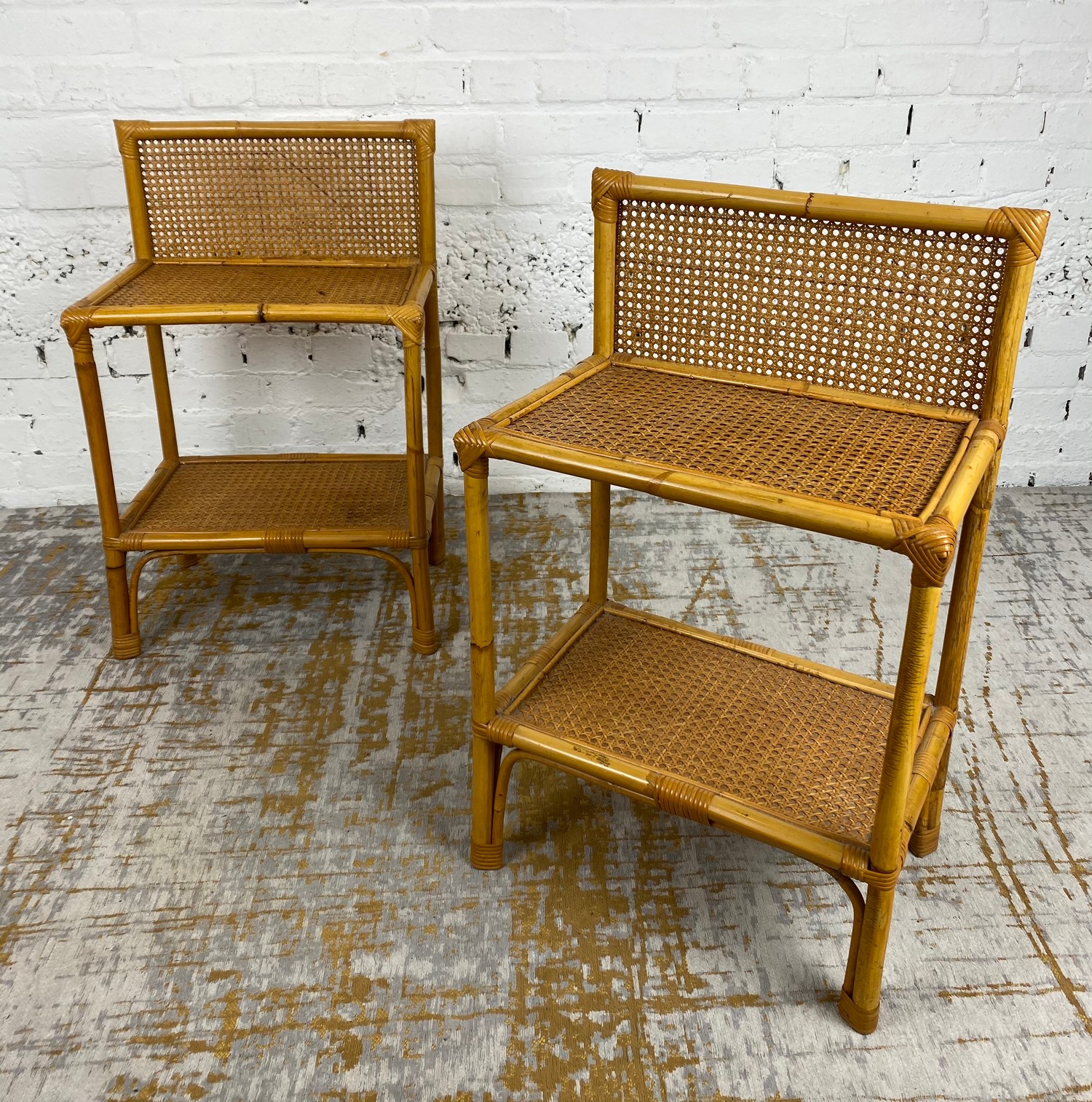BEDSIDE/LAMP TABLES, a pair, vintage 1970's rattan and bamboo, 73cm H x 46cm x 31cm together with - Image 3 of 6