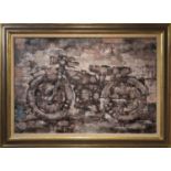 HUGH WILLIAMS (b.1928 USA) 'The Motor Cycle', oil on canvas, 53cm x 80cm, signed verso, framed.