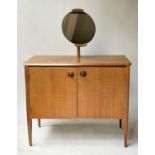 DRESSING TABLE, 1970's Afromosia with adjustable circular mirror two panelled doors enclosing