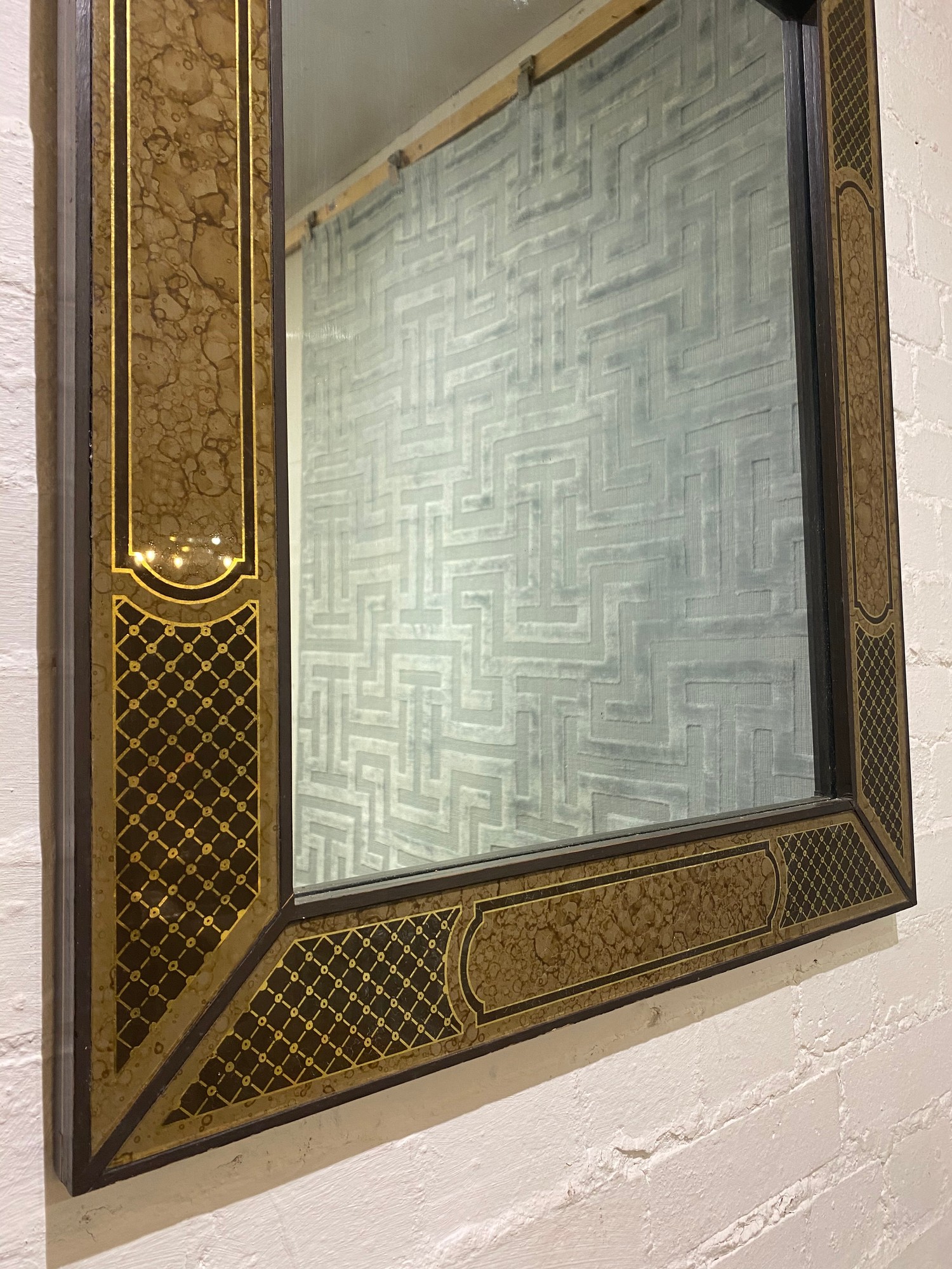 WALL MIRROR, 1970's Italian verre eglomise and brass frame, purchased from Charles Hammond Ltd, - Image 2 of 4