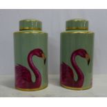 GINGER JARS, a pair, 1970's Italian style glazed ceramic with flamingo print, 40cm H. (2)