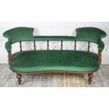 SOFA, Victorian walnut, circa 1870, in dark green velvet on ceramic castors, 77cm H x 165cm W x 74cm