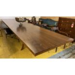 DINING TABLE, contemporary design walnut, twin pedestal base, 72cm H x 440cm L x 120cm. (slight