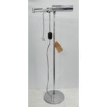 FLOOR STANDING READING LAMP, articulating arm, polished metal, 108cm at tallest.