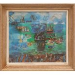 RAOUL DUFY 'Fete de nautique', quadrichrome, vintage French frame, 37cm x 42cm.